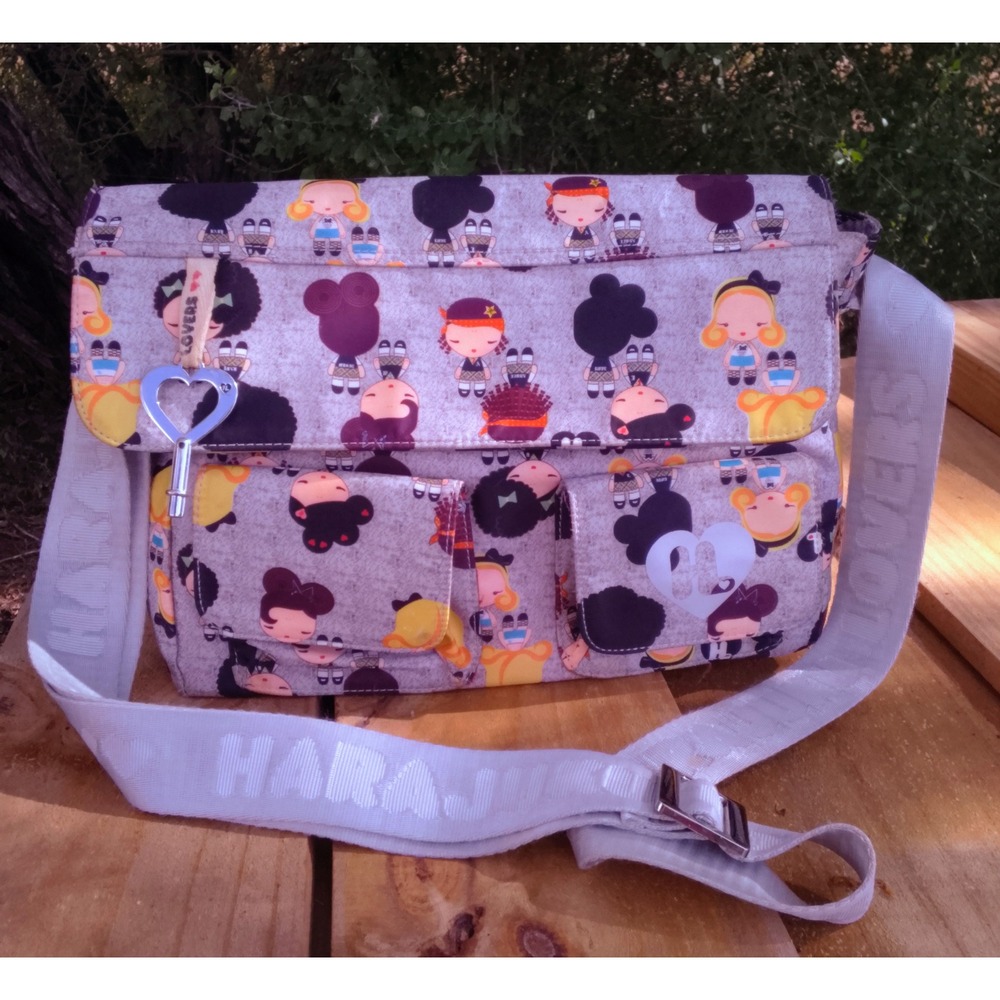 Harajuku Lovers Gwen Stefani Messenger Bag Gray Character Print Crossbody